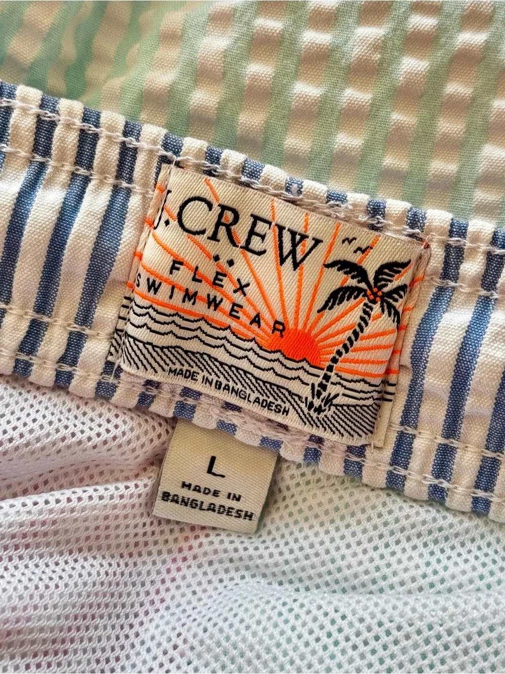J. Crew Flex Swimwear Lined Swim Trunks, Pastel Seersucker Colorblock – Large